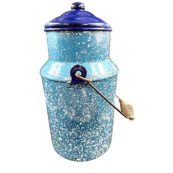 Vintage Blue Enamelware Graniteware Cream Milk Can, Perfect Canister Size - Picture 2 of 12